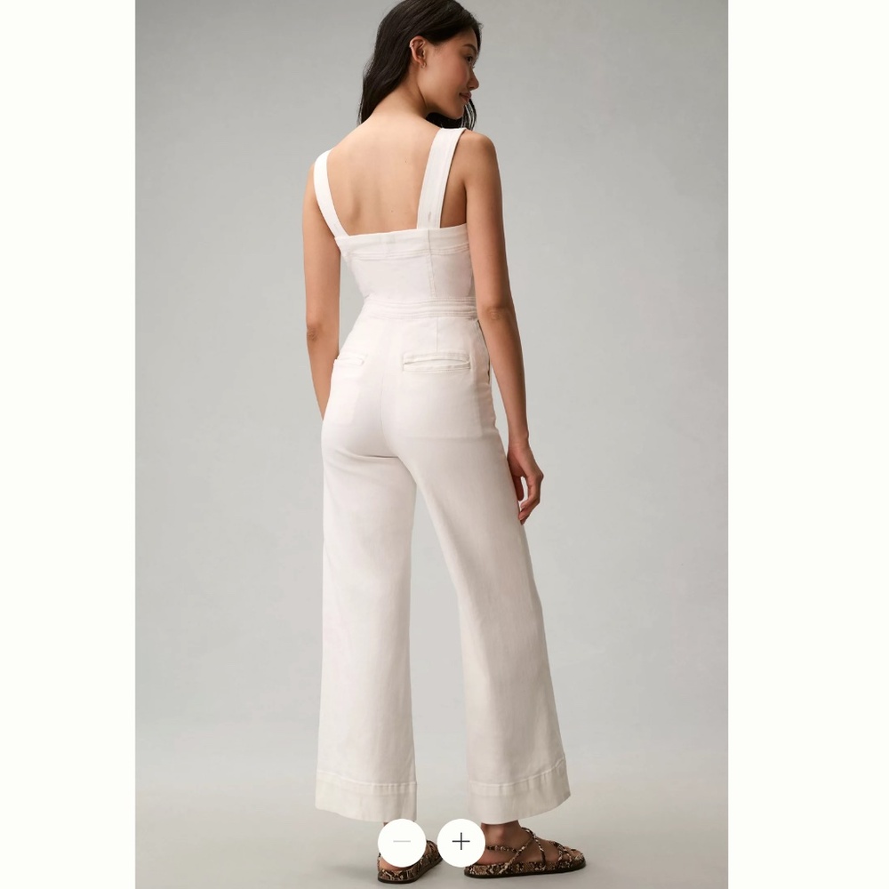 Anthropologie Cream Wide-Leg Button-Front Jumpsuit - Picture 2 of 3